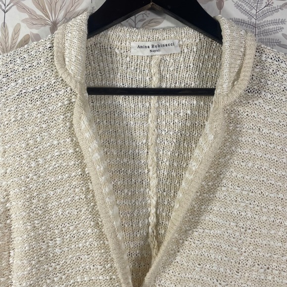 Amina Rubinacci Napoli Cream Textured Knit Cardigan Jacket Sweater 44 Made Italy - Picture 3 of 11